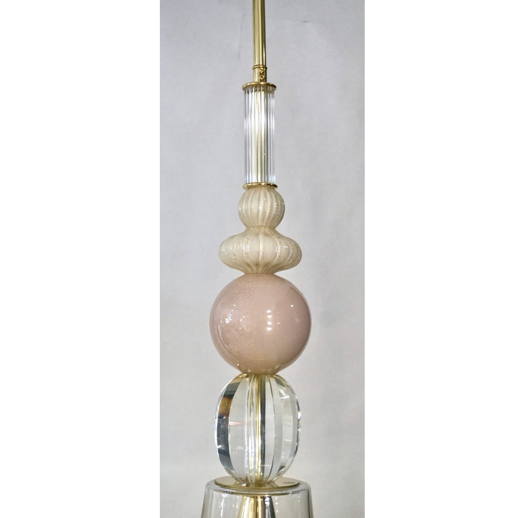 Contemporary Italian Crystal Pink & Gold Cream White Murano Glass Pendant Light