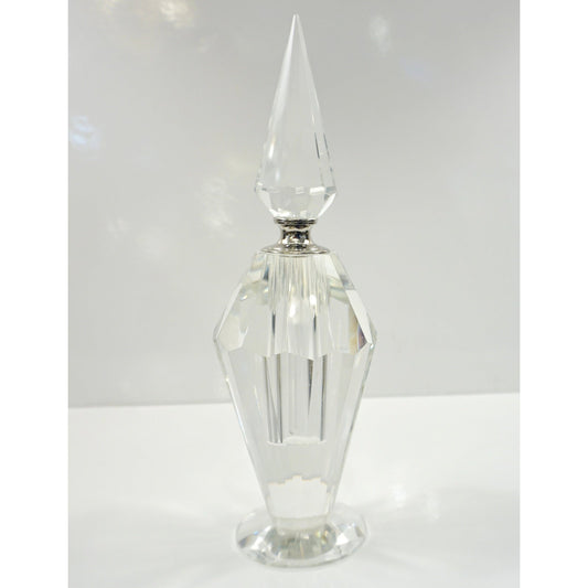 1950s American Vintage Diamond Cut Multi Faceted Tall Crystal Perfume Bottle