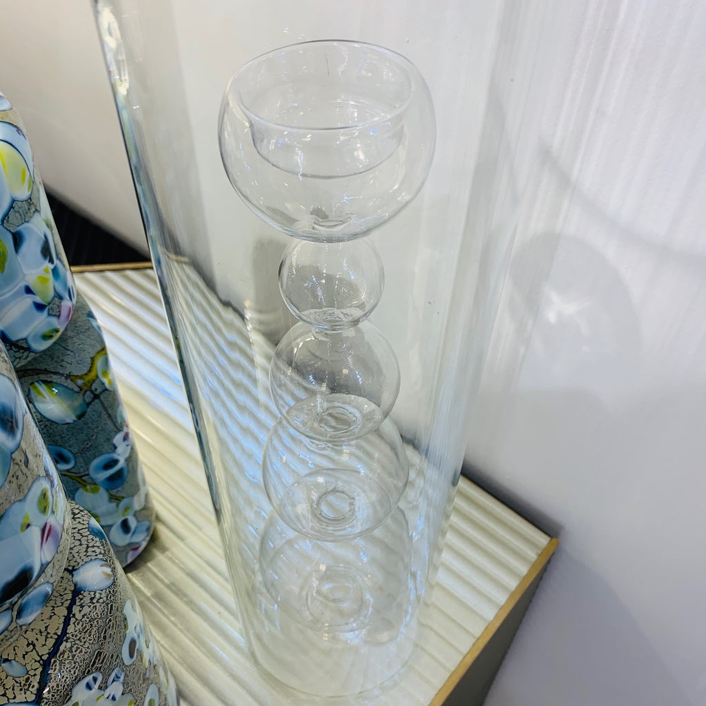 1970s Leucos Italian Design Crystal Clear Murano Glass Candle Holder or Vase