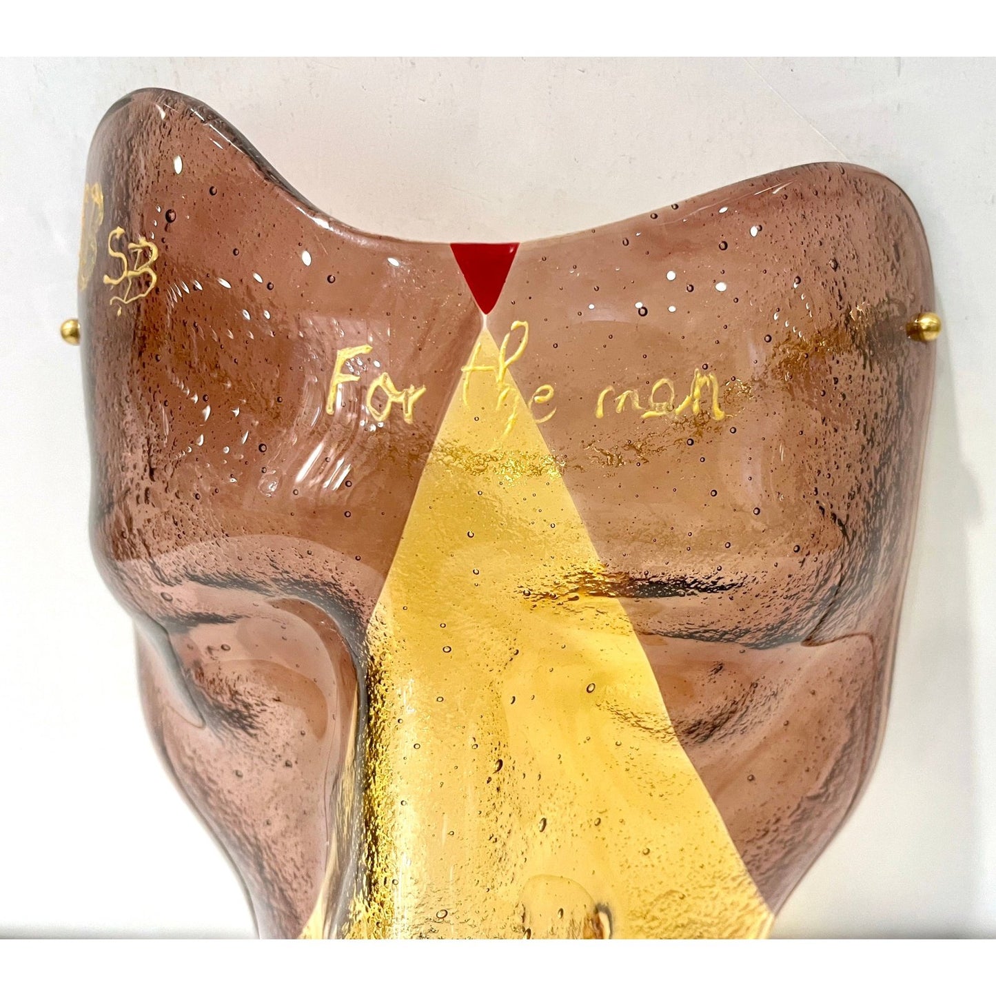 Bespoke Italian Amethyst Amber Gold Murano Glass Mask Wall Art Sculpture