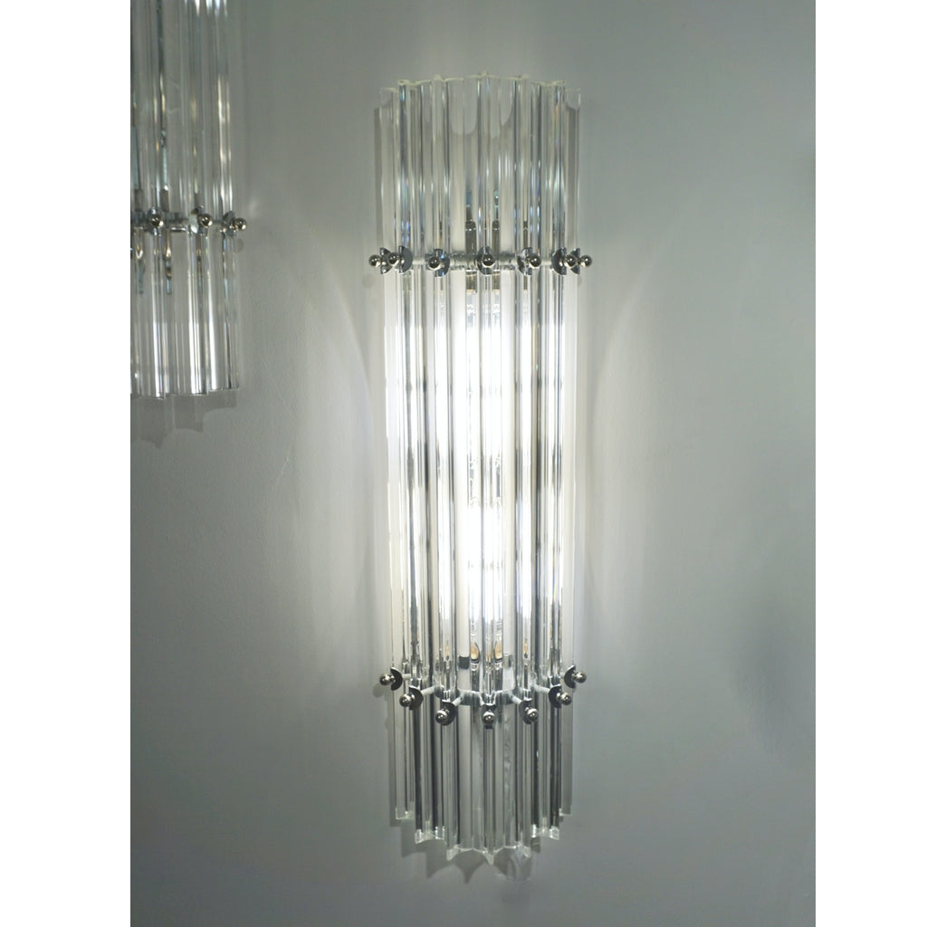 Italian Contemporary Minimalist Pair of Nickel & Crystal Murano Glass Sconces