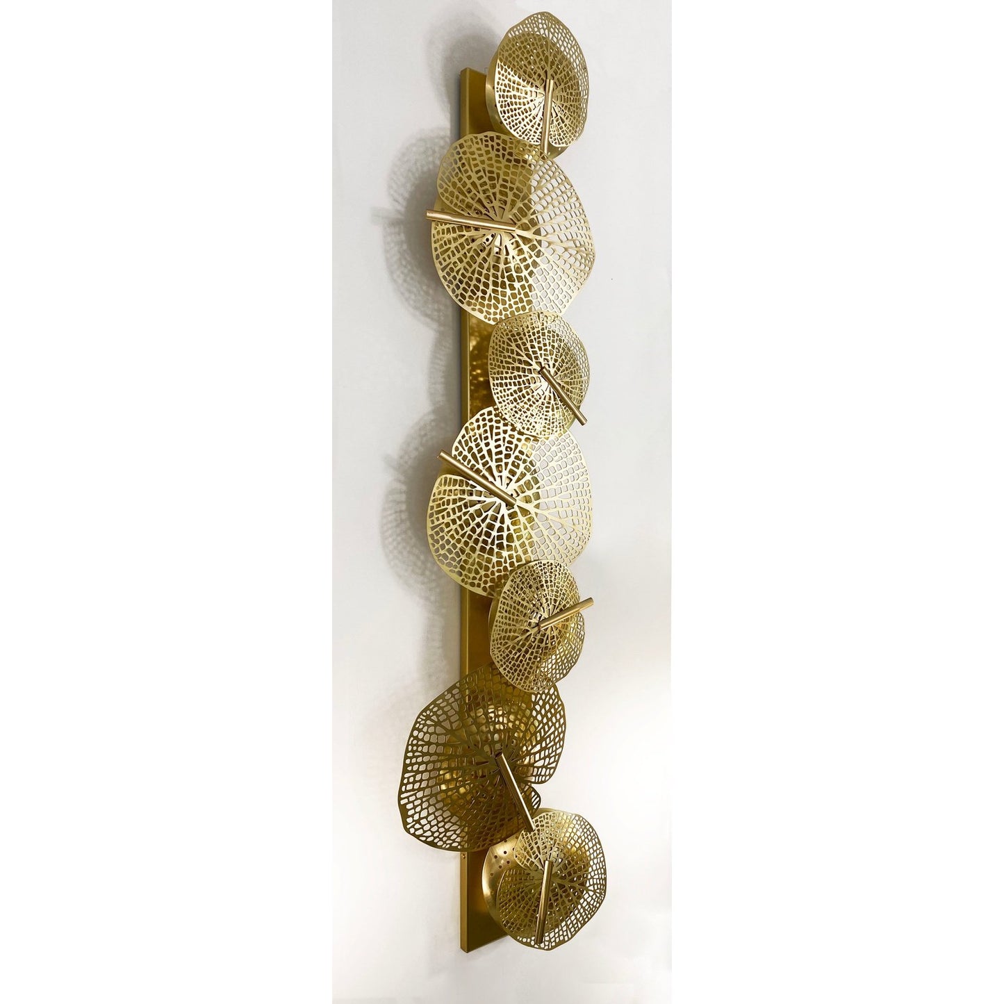 Tall Italian Organic Art Design Modern Perforated Brass Leaf Sconce
