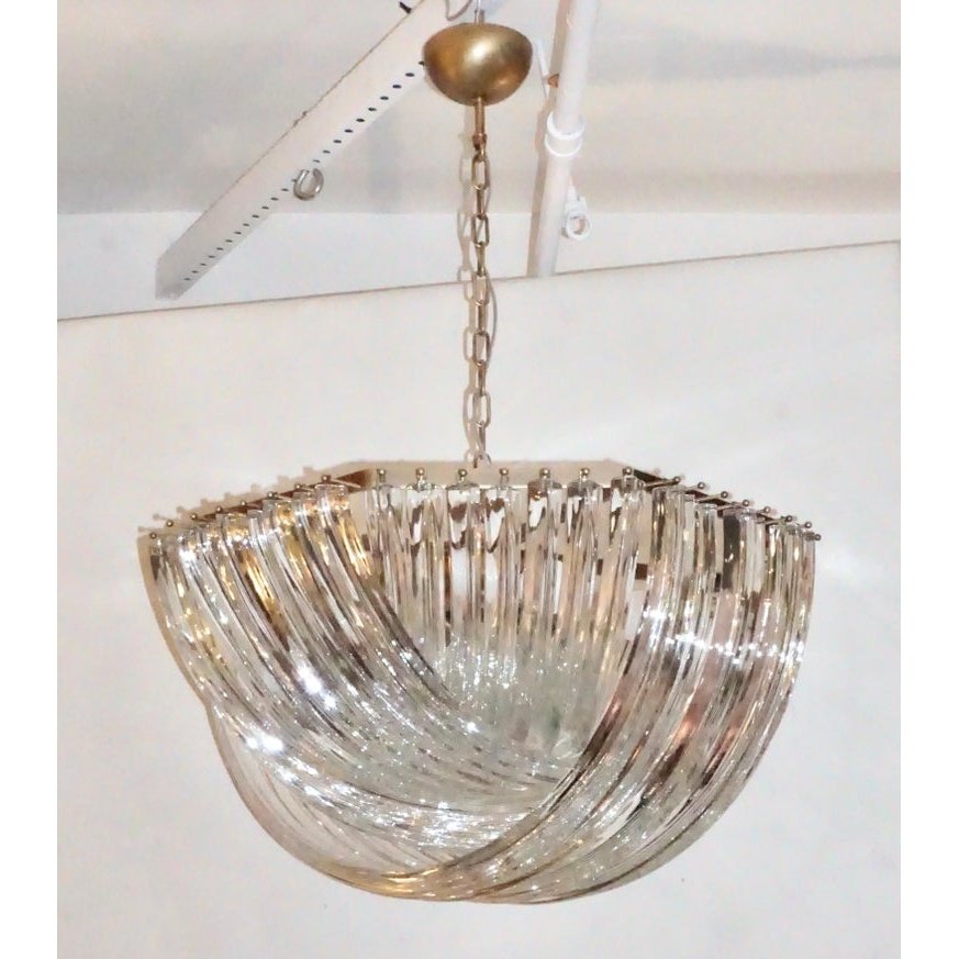 Contemporary Italian Minimalist Curved Crystal Murano Glass Bronzed Chandelier