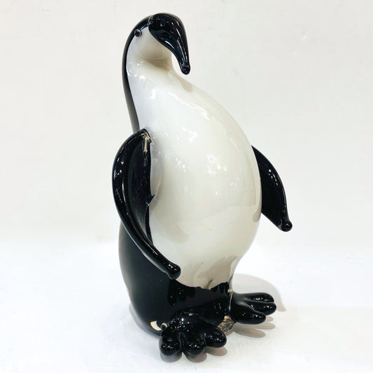 Italian Black & White Blown Solid Murano Glass Modern Penguin Sculpture