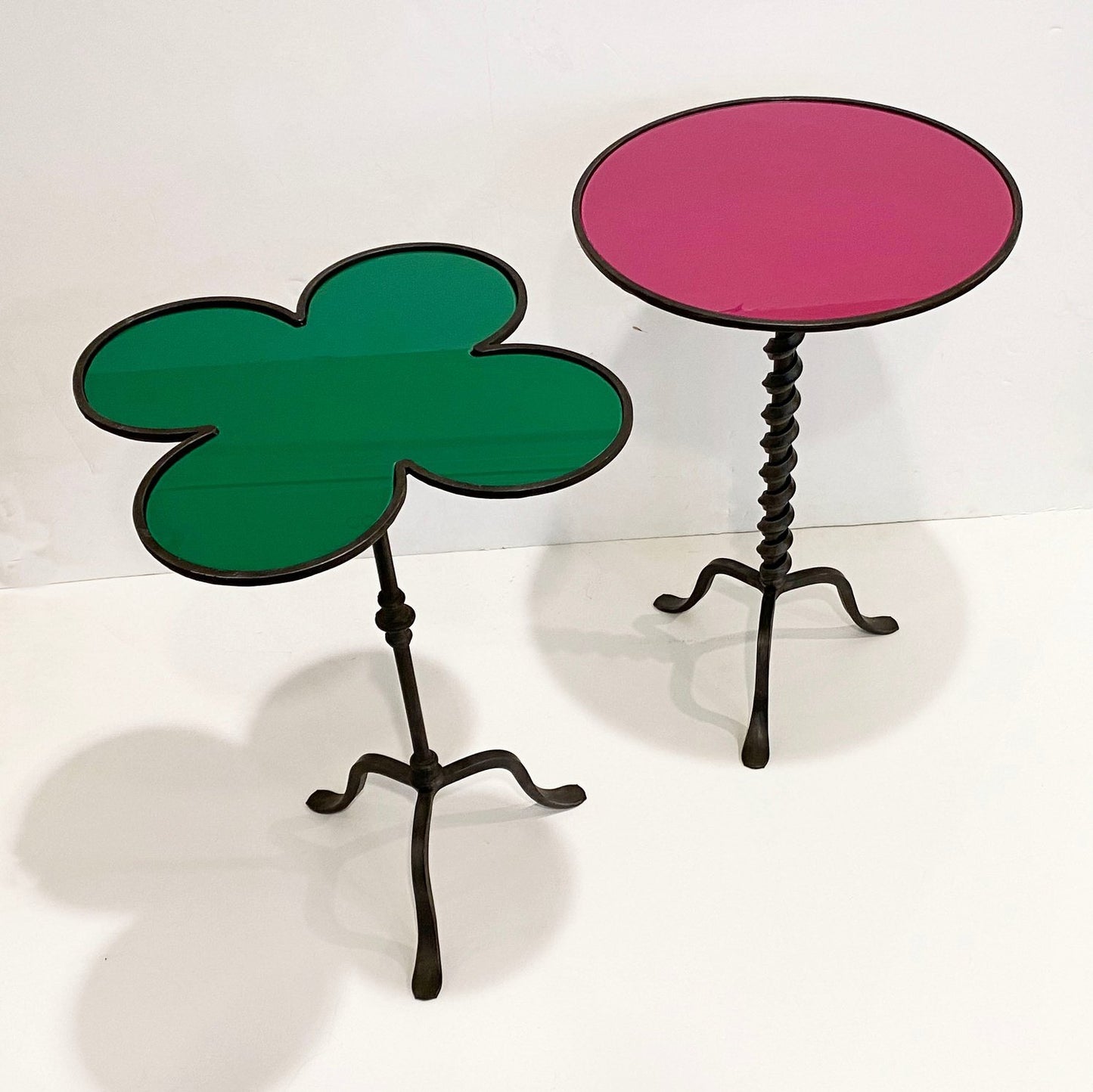 Italian Twisted Cast Iron Customizable Fuchsia Glass Color Side Coffee Table