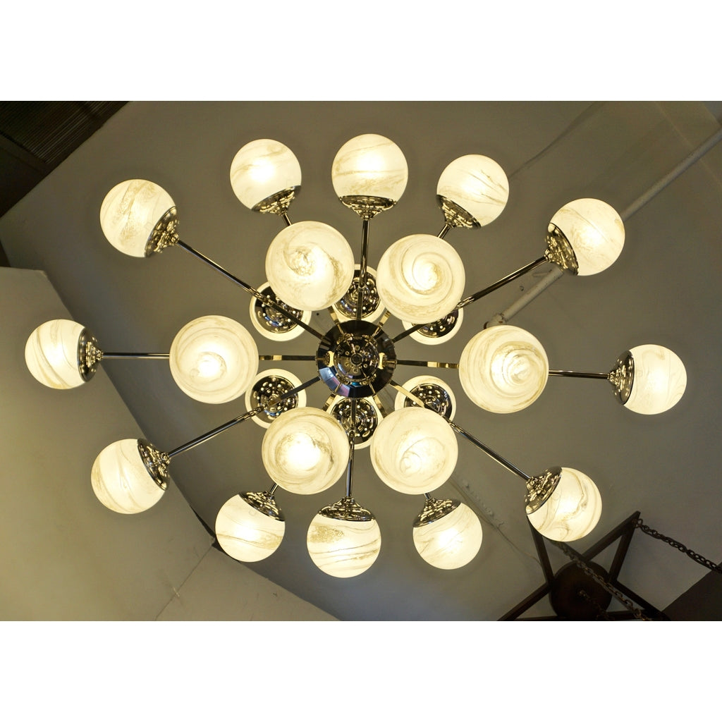 Bespoke Italian Modern 24-Light Alabaster Murano Glass Custom Nickel Chandelier