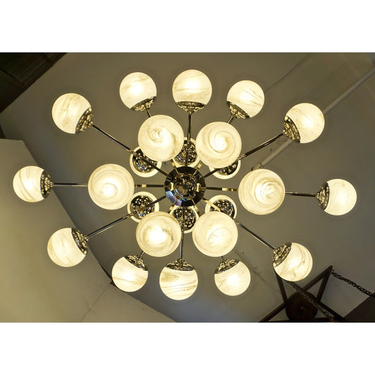 Bespoke Italian Modern 24-Light Alabaster Murano Glass Custom Nickel Chandelier