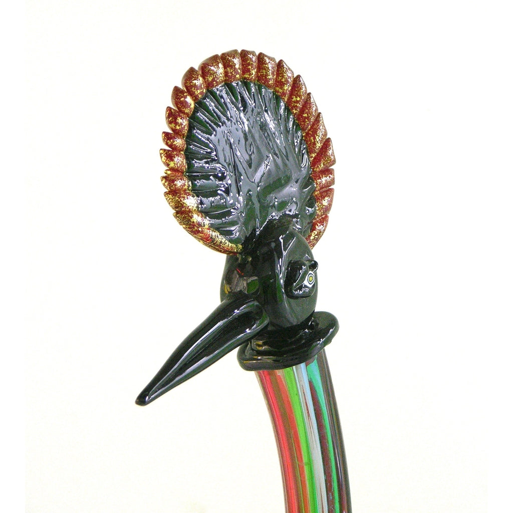 Vintage Italian Tall Red Blue Green White Glass Crested Bird Sculpture