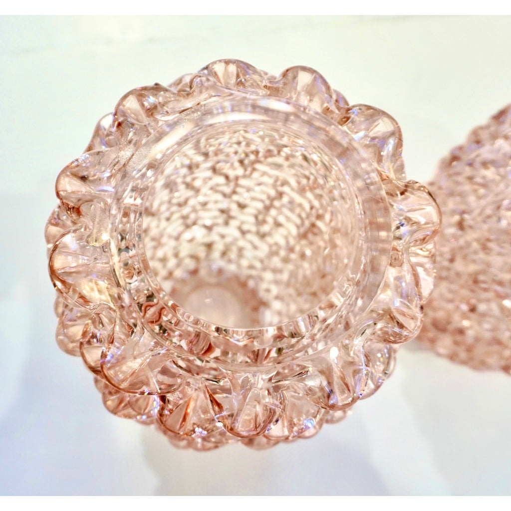 1980s Vivarini Italian Large Vintage Pink Rostrato Spike Murano Glass Ovoid Vase