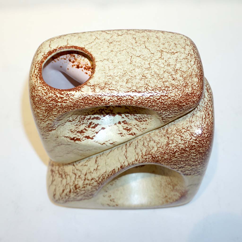 1960 Bertoncello Italian Vintage Art Sculpture Ceramic Beige Cubic Vase by Rigon