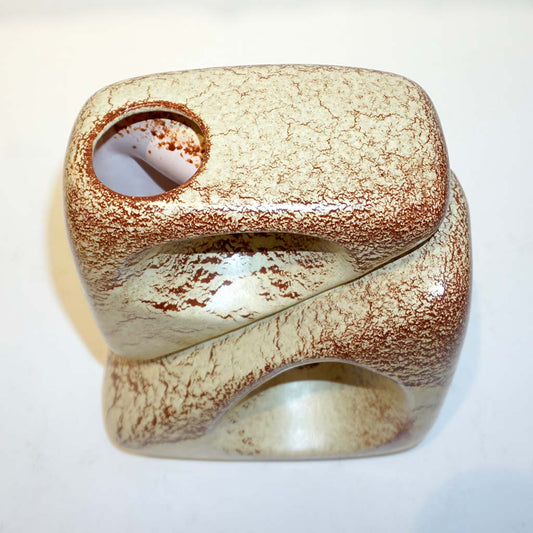 1960 Bertoncello Italian Vintage Art Sculpture Ceramic Beige Cubic Vase by Rigon