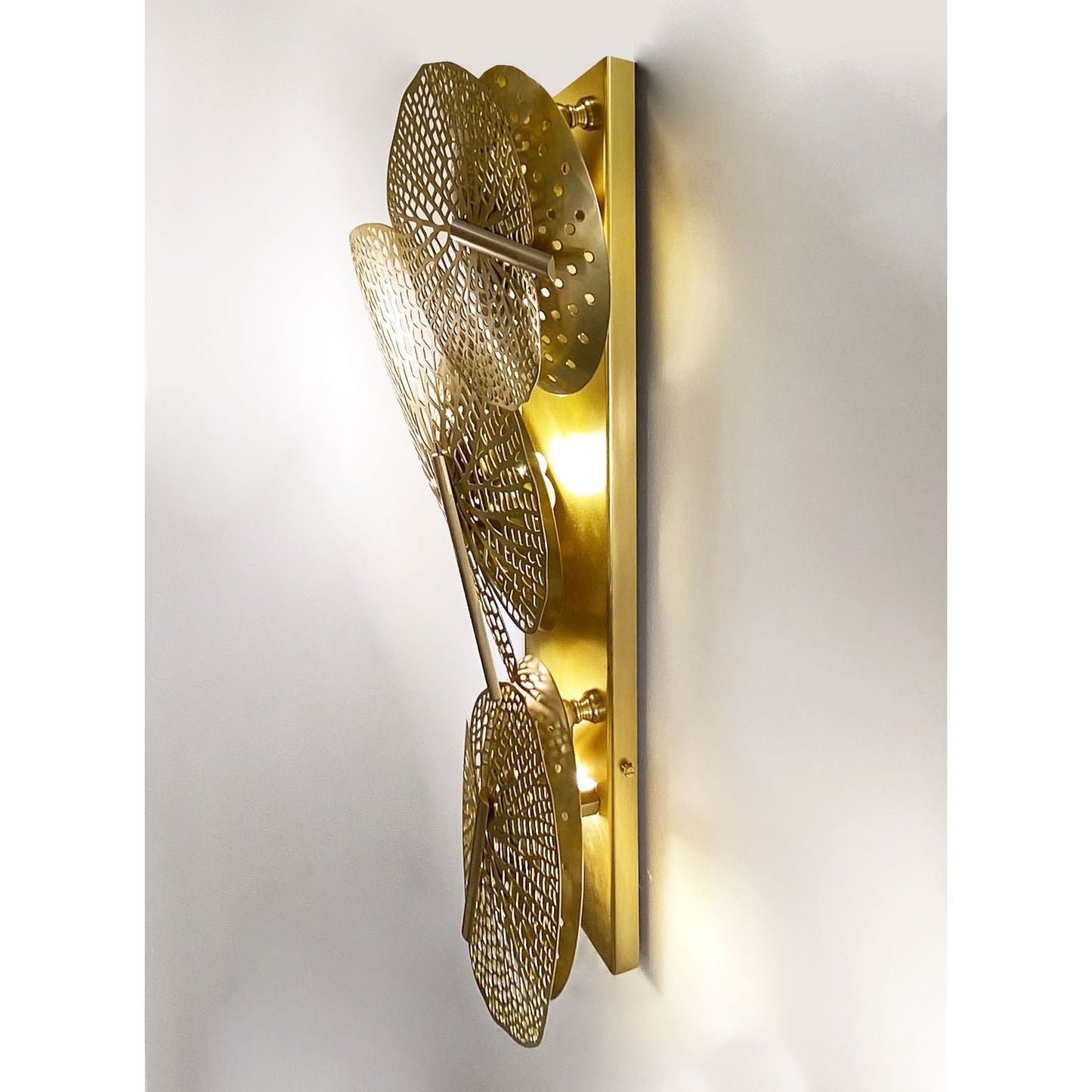Contemporary Bespoke Organic Italian Art Design Perforated Brass Leaf Sconce