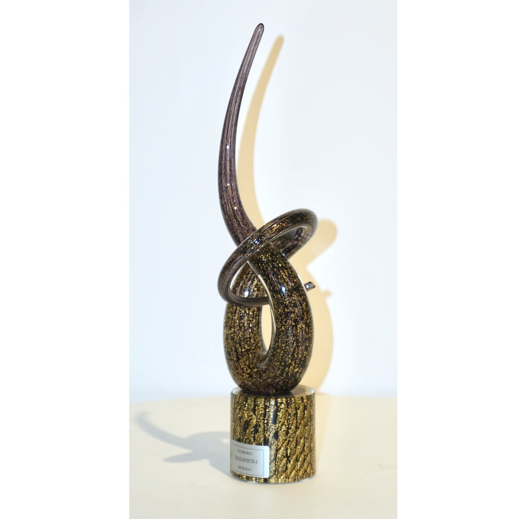 2018 Italian Organic Purple & Gold Murano Glass Abstract Twisted Curl Sculpture