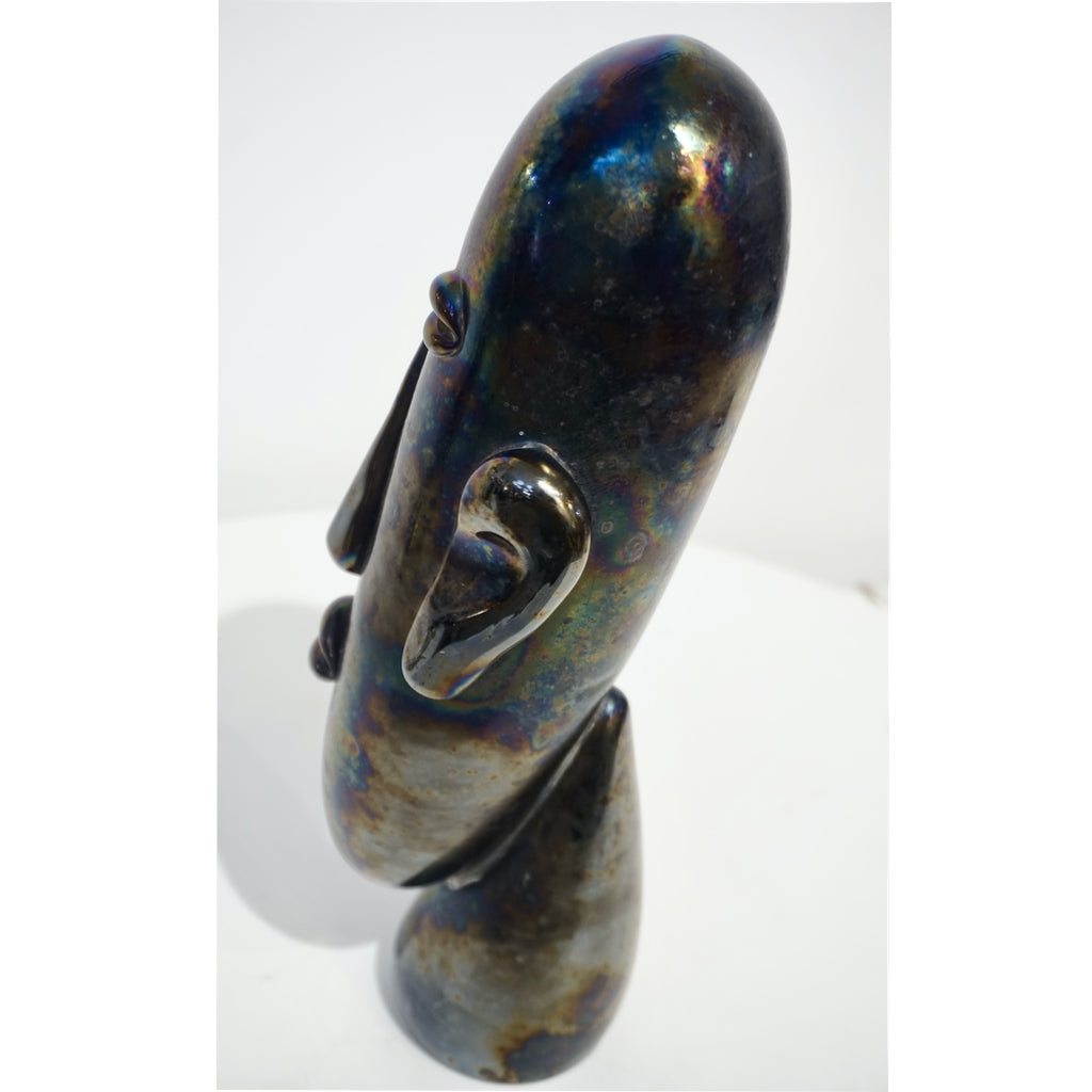 Italian Modernist Black Iridescent Murano Glass Sculpture in the Shape of a Head