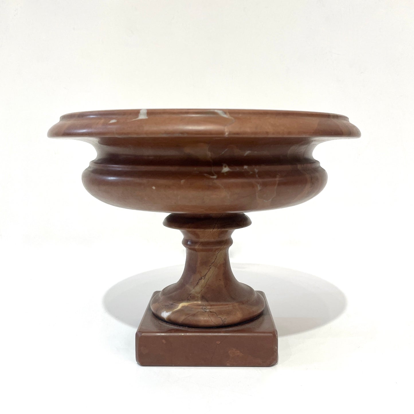 1930s Neoclassical Italian Carved Brown Red Marble Tazza Bowl with White Veins
