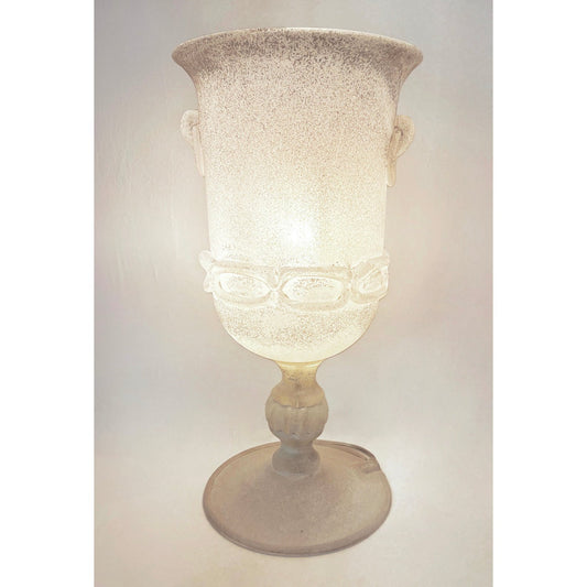 Seguso Italian Art Deco Style Vintage White Gray Tall Scavo Murano Glass Lamp