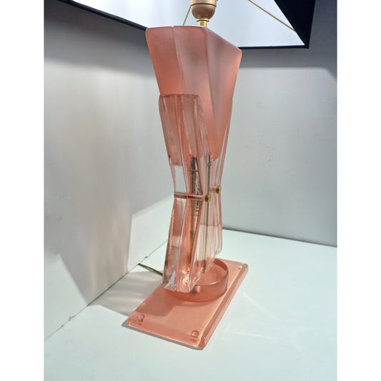 Bespoke Italian Post Modern Rose Pink Murano Glass Geometric Couture Table Lamp