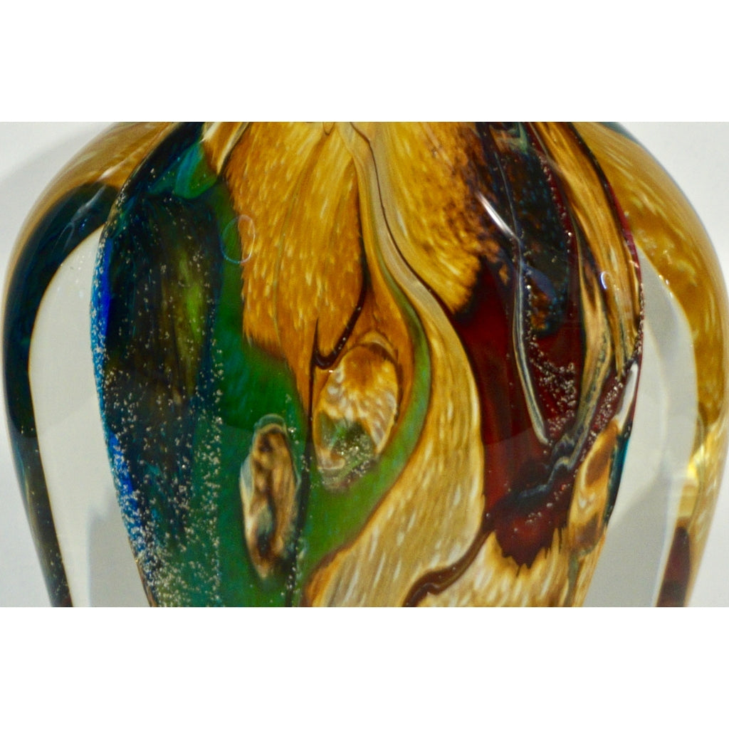 Michele Onesto 1990s Green Yellow Blue Silver Overlaid Crystal Murano Glass Vase