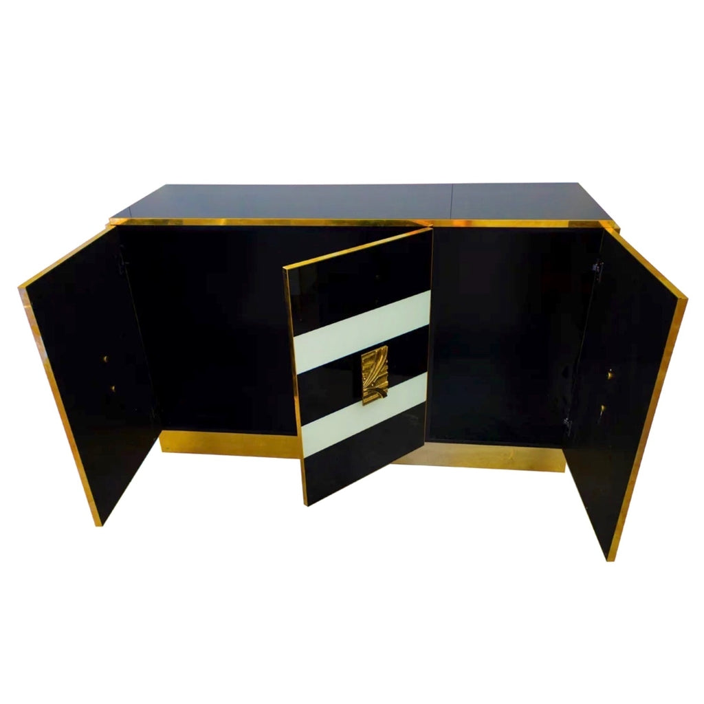 Bespoke Italian Art Design Brass Black White Stripe Glass Dresser Sideboard