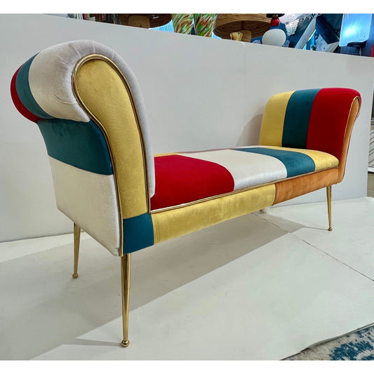 Contemporary Italian White Green Yellow Red Mondrian Upholstered Bench/Banquette