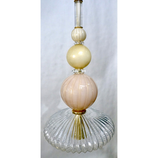 Contemporary Bespoke Italian Crystal Pink Gold Cream Murano Glass Pendant Light