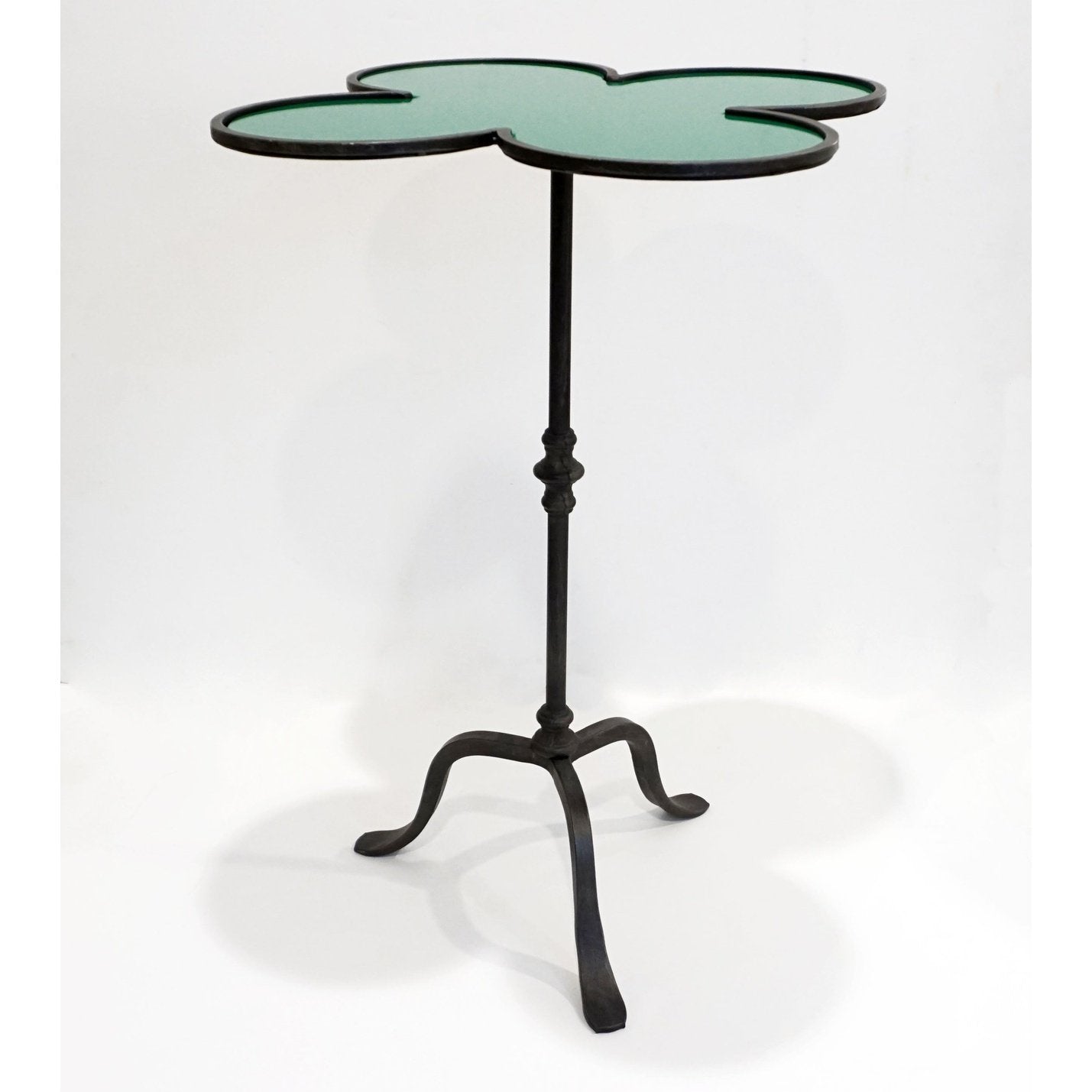 Italian Twisted Cast Iron Customizable Green Glass Clover Side Coffee Table