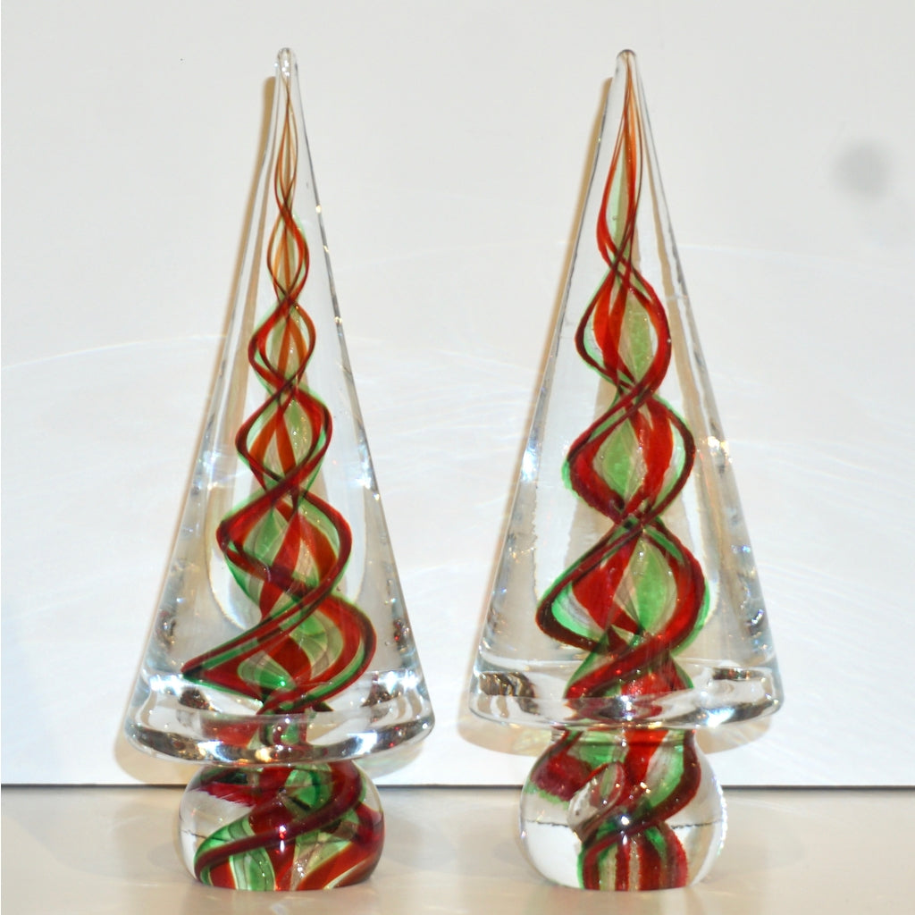 Cenedese 1980s Italian Modern Green Red Crystal Murano Glass Tree Sculpture