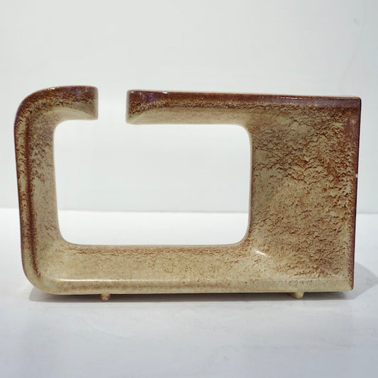 1960 Bertoncello Italian Vintage Ceramic Abstract Sculpture Beige Cubist Vase