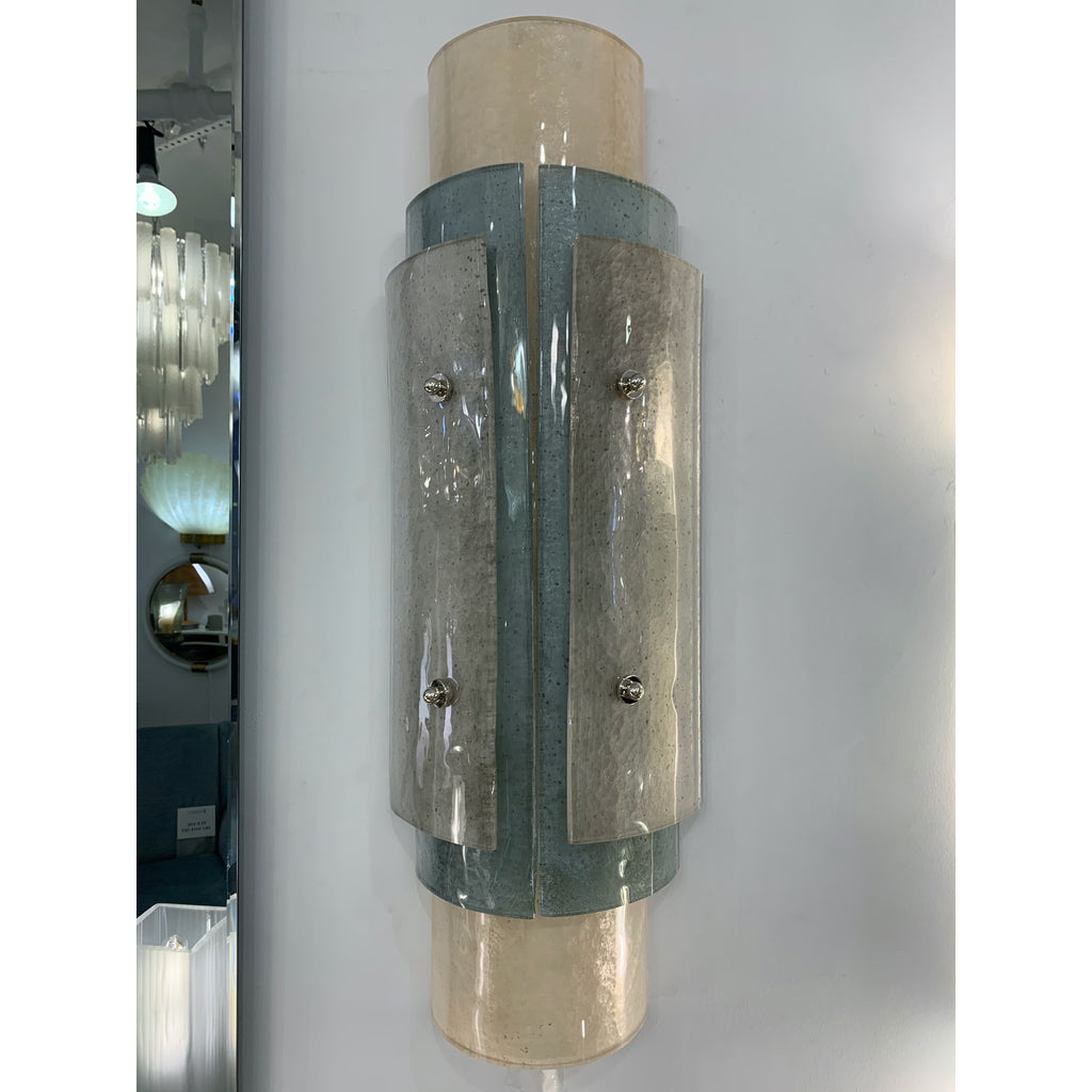 Contemporary Italian White Blue Grey Frosted Murano Glass Nickel Wall Lights