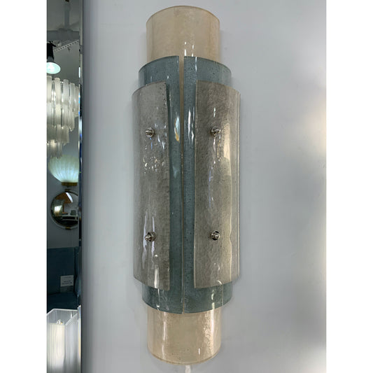 Contemporary Italian White Blue Grey Frosted Murano Glass Nickel Wall Lights
