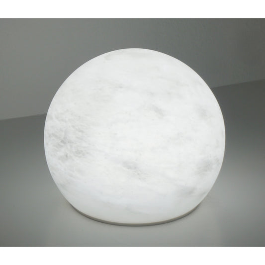 Bespoke Italian Minimalist White Alabaster Moon Wireless Round Table/Desk Lamp