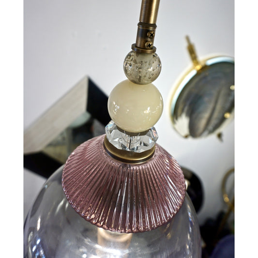 Custom Italian Purple Crystal Gold and Gray Smoked Murano Glass Pendant Light