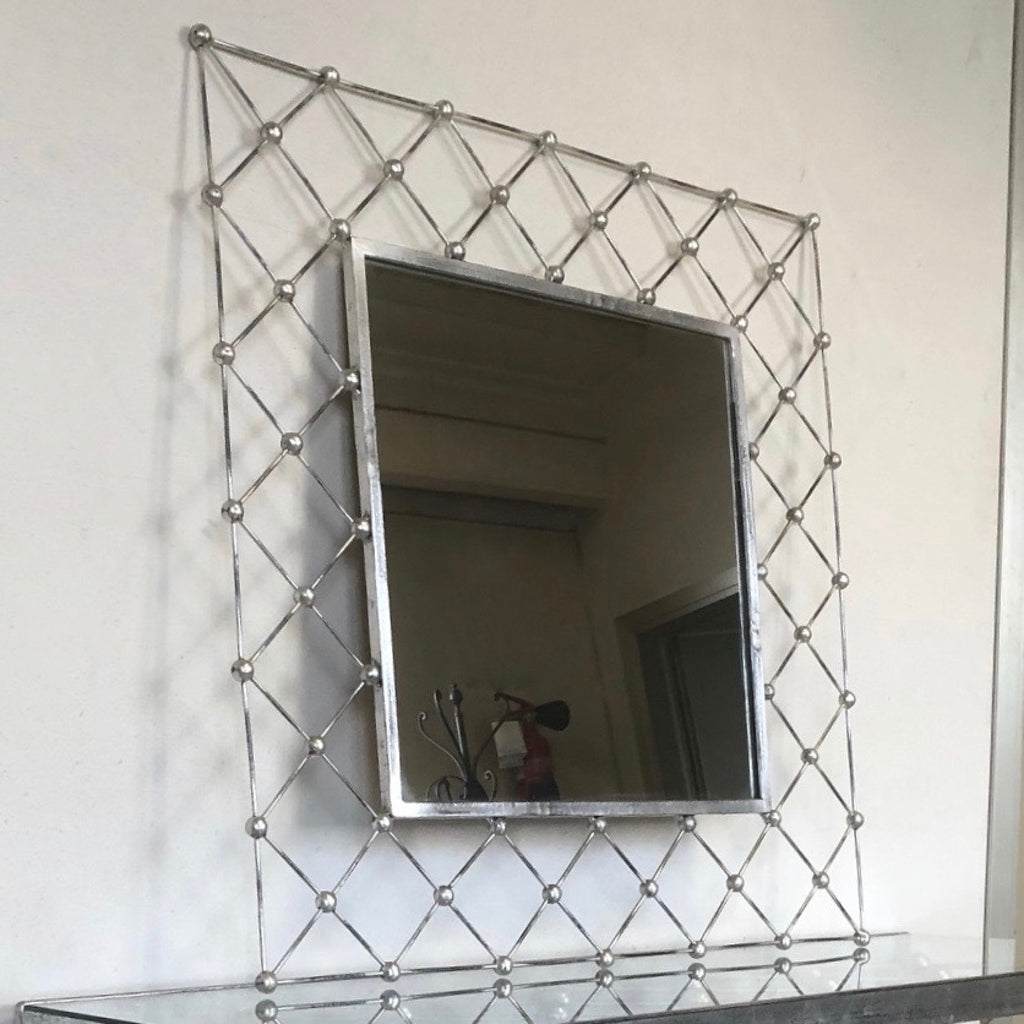 Italian Modern Industrial Home Interior Design Criss Cross Fretwork Iron Mirror