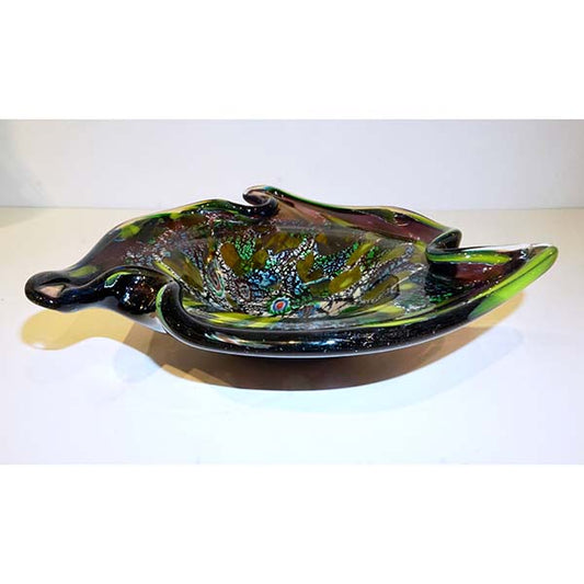 1950 Antique Italian Silver Leaf Purple Green Blue Murano Glass Catch-All/ Bowl