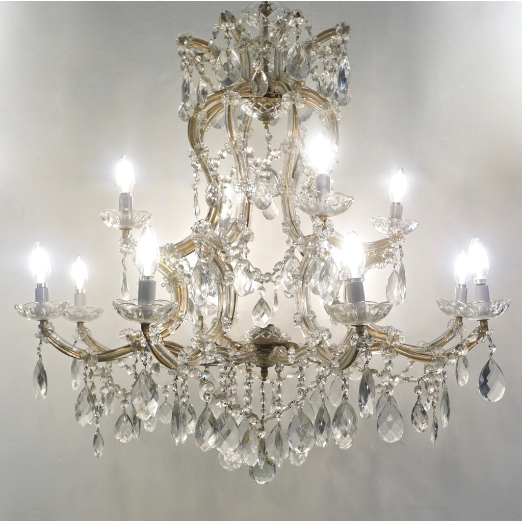 1940s Italian Antique Regency Revival Crystal 12-Light Gilded Chandelier