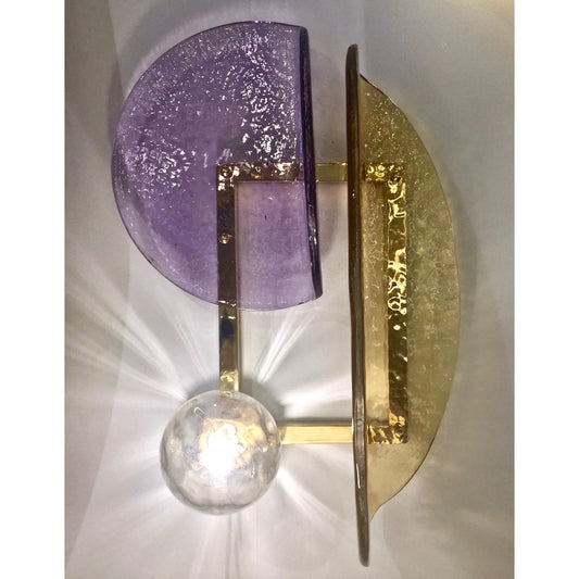 Contemporary Italian Amethyst Amber Murano Glass Post-Modern Gold Brass Sconce