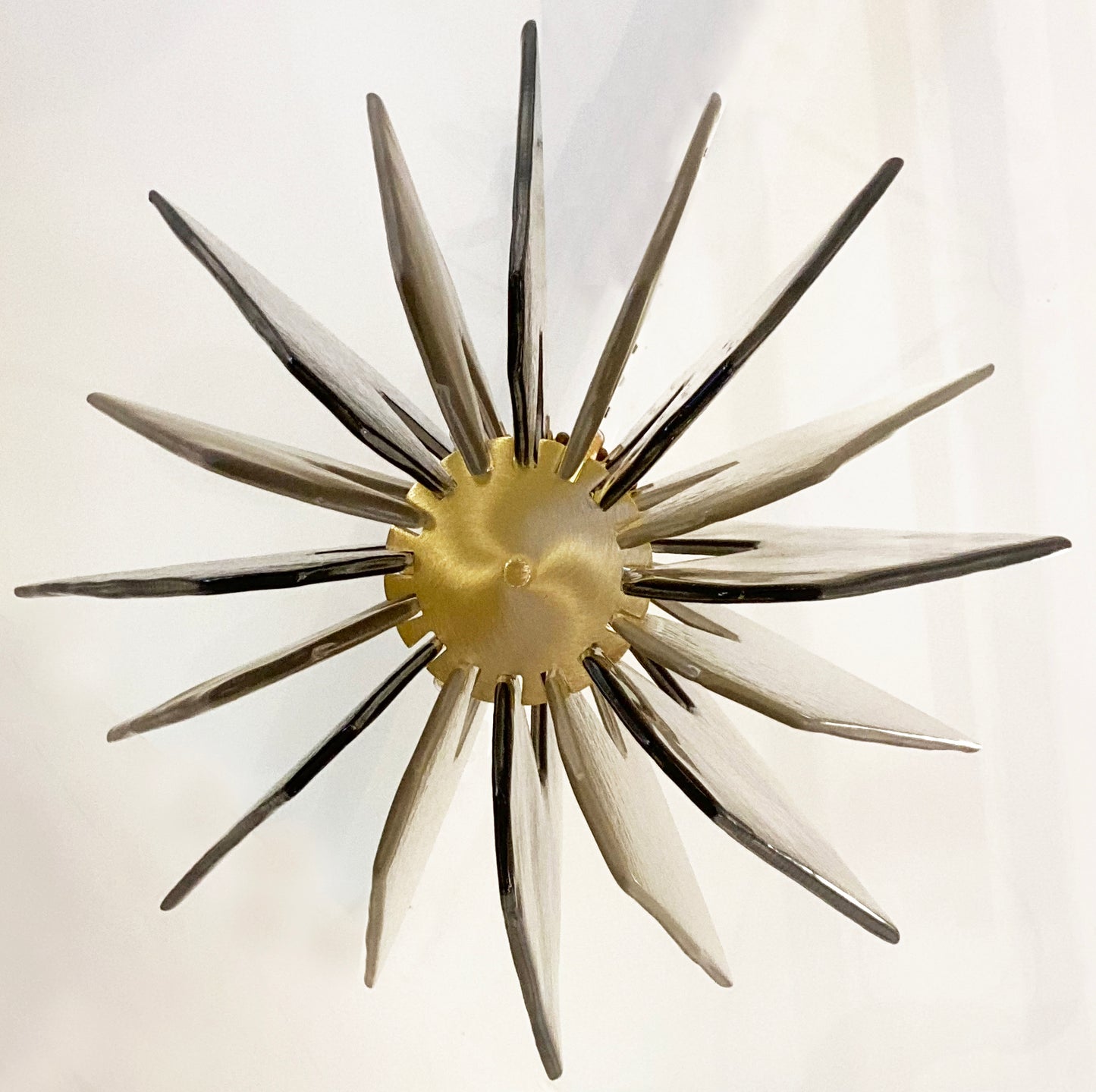 Contemporary Italian Beige Textured Murano Glass Satin Brass Pendant/Chandelier