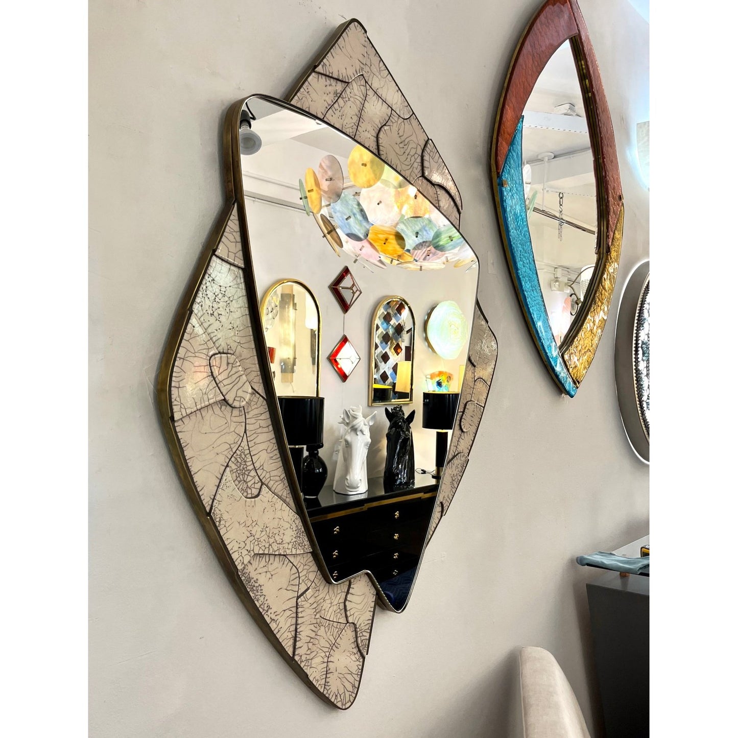 Italian Deconstructed Japanese Style Rose Beige Ceramic Bronze Mirror Sculpture