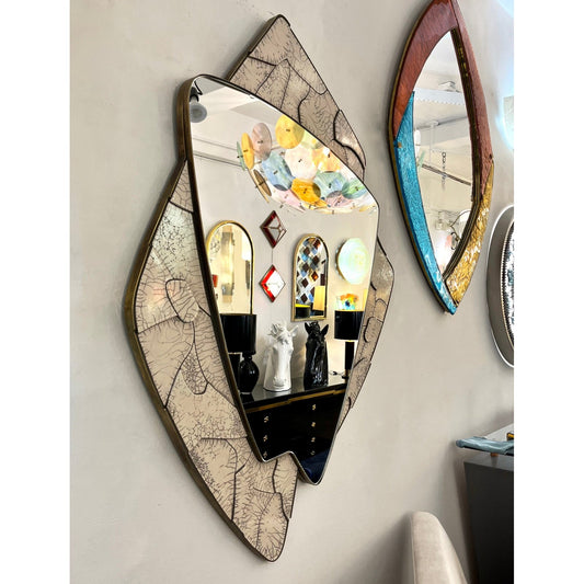 Italian Deconstructed Japanese Style Rose Beige Ceramic Bronze Mirror Sculpture