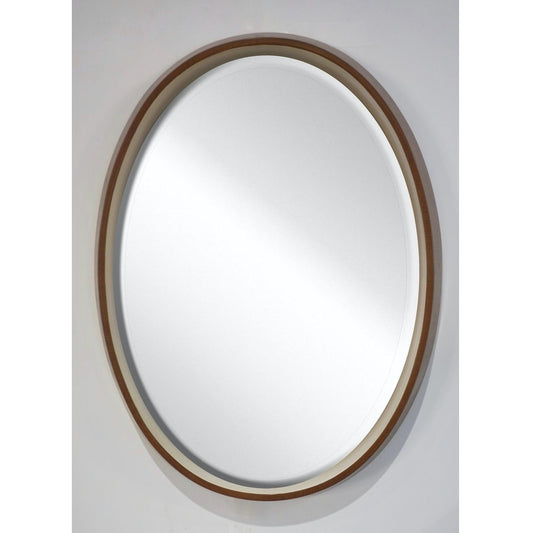 1970s Italian Vintage White Framed Cherry Wood Back Lit Oval Wall Mirror