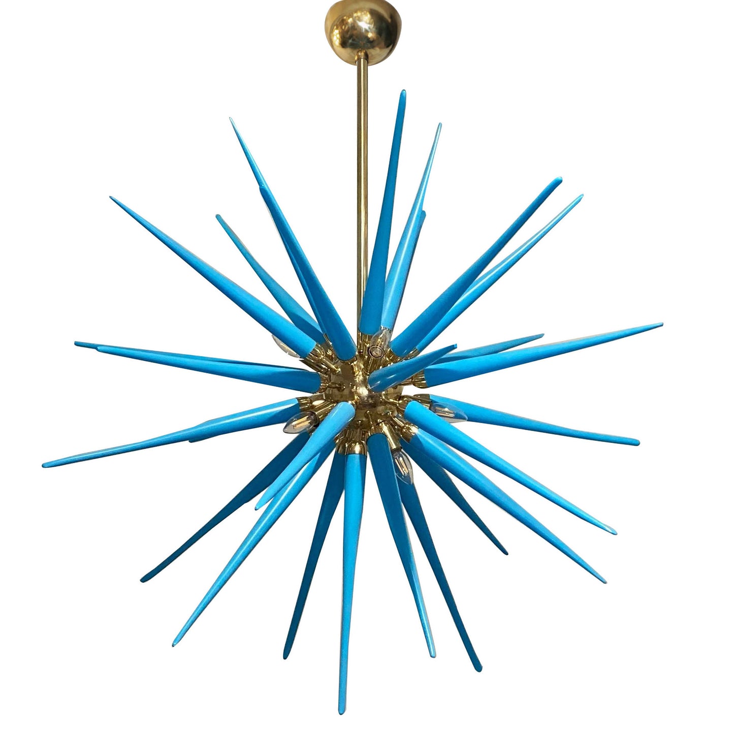 Contemporary Italian Aquamarine Blue Murano Glass Paste Modern Brass Sputnik