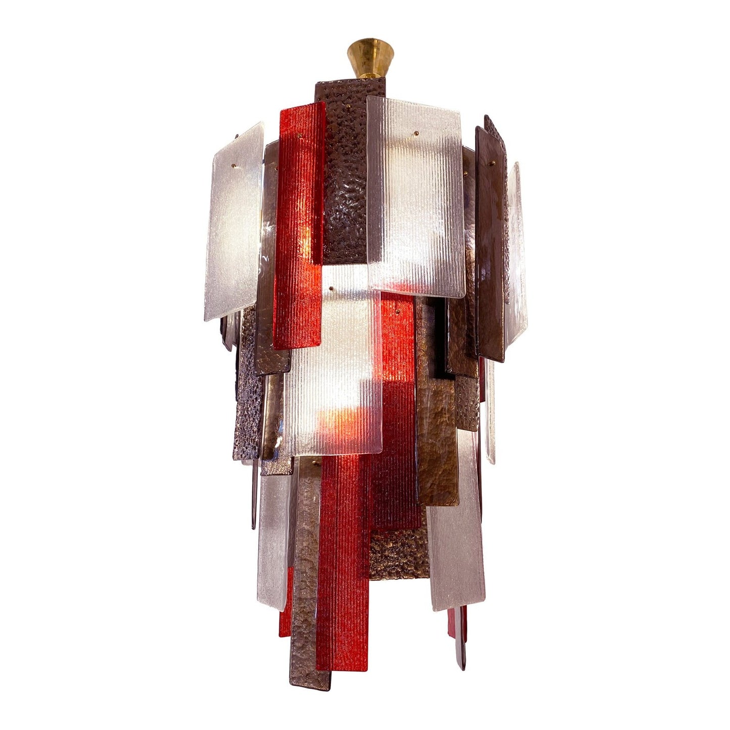 Italian Red Silver Smoked Bronze Crystal Murano Glass Sculpture Chandelier/Flush