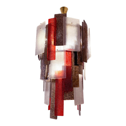 Italian Red Silver Smoked Bronze Crystal Murano Glass Sculpture Chandelier/Flush