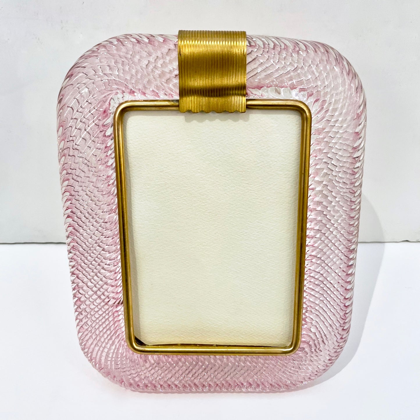 2000 Barovier Toso Italian Pink Crystal Twisted Murano Glass Brass Picture Frame