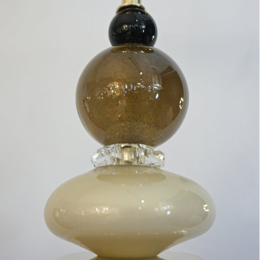 Custom Italian Crystal Gold and Gray Green Murano Glass Pendant Light