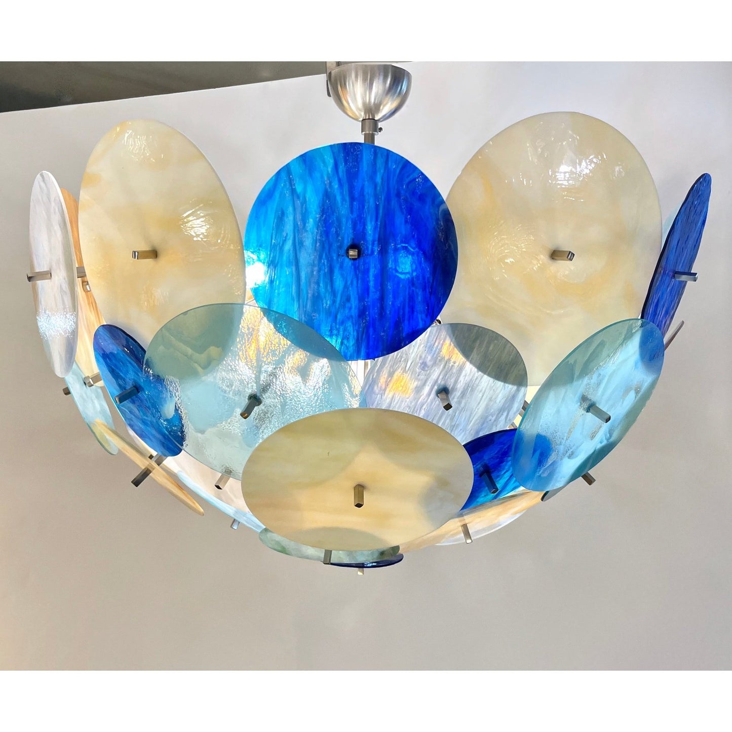 Contemporary Italian Yellow White Blue Green Murano Glass Sputnik Flush mount