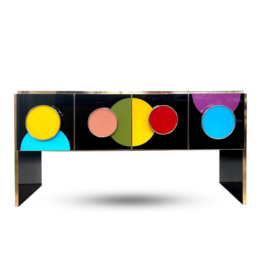 Bespoke Pop Art Italian Black Yellow Pink Multicolor Modern Credenza/Sideboard
