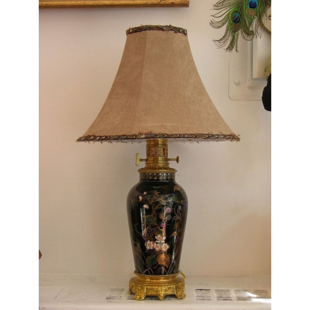 19th Century Elegant French Hand-Painted Porcelain Lamp on Ormolu Base