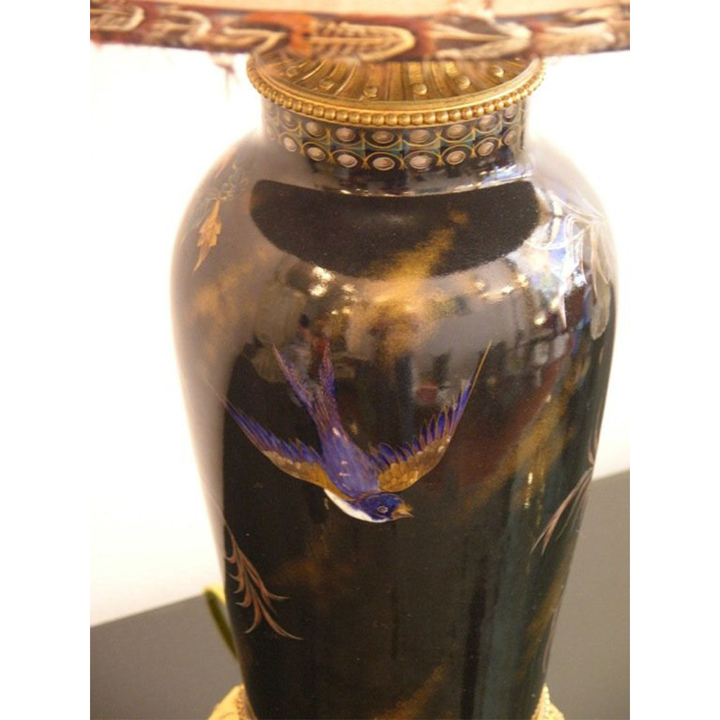 19th Century Elegant French Hand-Painted Porcelain Lamp on Ormolu Base
