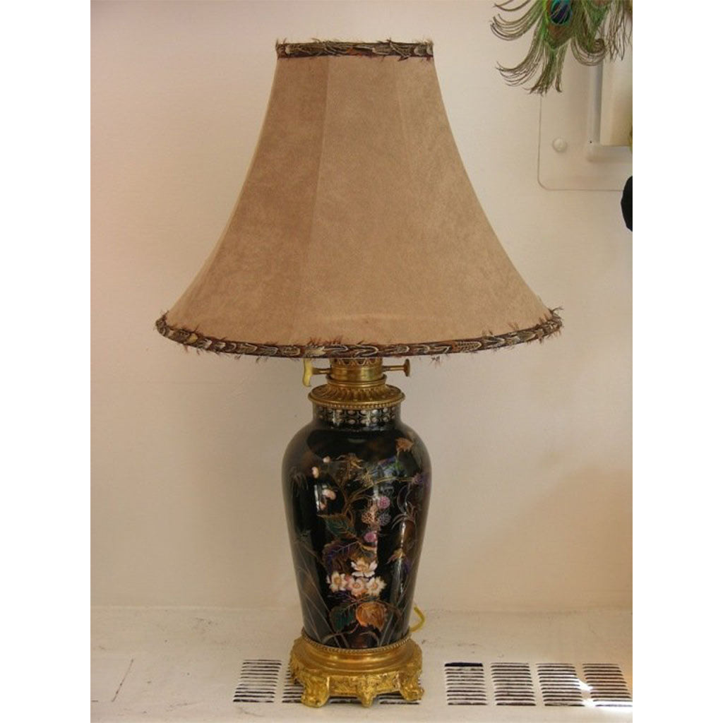 19th Century Elegant French Hand-Painted Porcelain Lamp on Ormolu Base